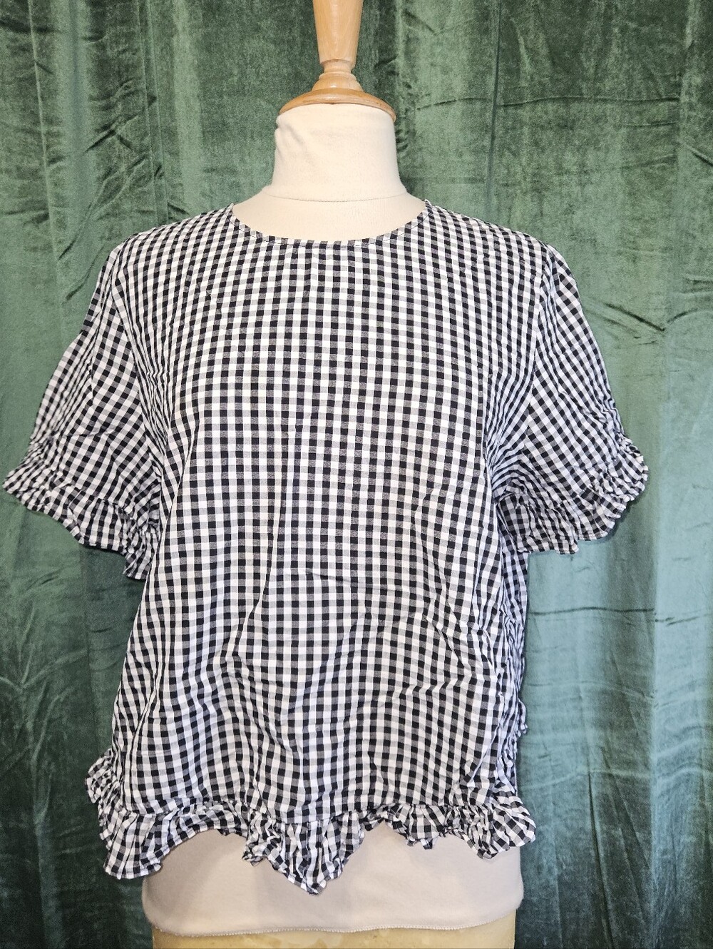 Apricot Gingham Button Back Top
